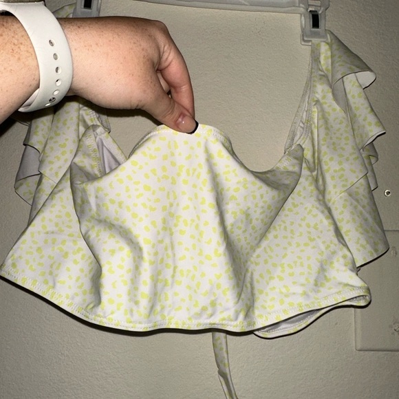 By Egreis yellow spotted off shoulder bikini top ruched bikini bottom L NWT - Picture 7 of 12